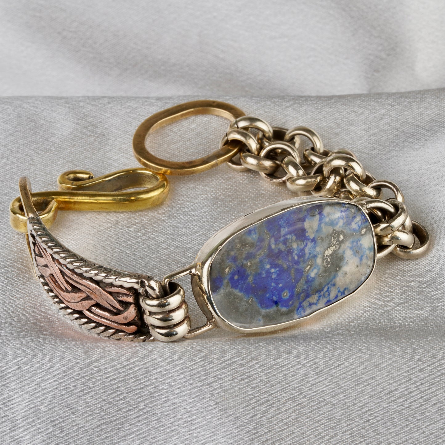 Handmade Lapis Lazuli Multi-Metal Artisan Bracelet | Sterling Silver, Copper, Bronze & Alpaca