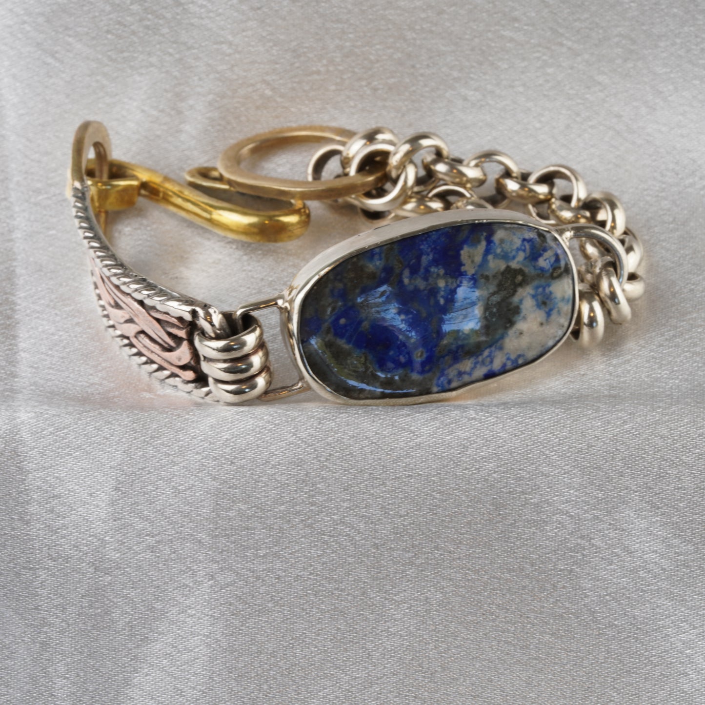Handmade Lapis Lazuli Multi-Metal Artisan Bracelet | Sterling Silver, Copper, Bronze & Alpaca