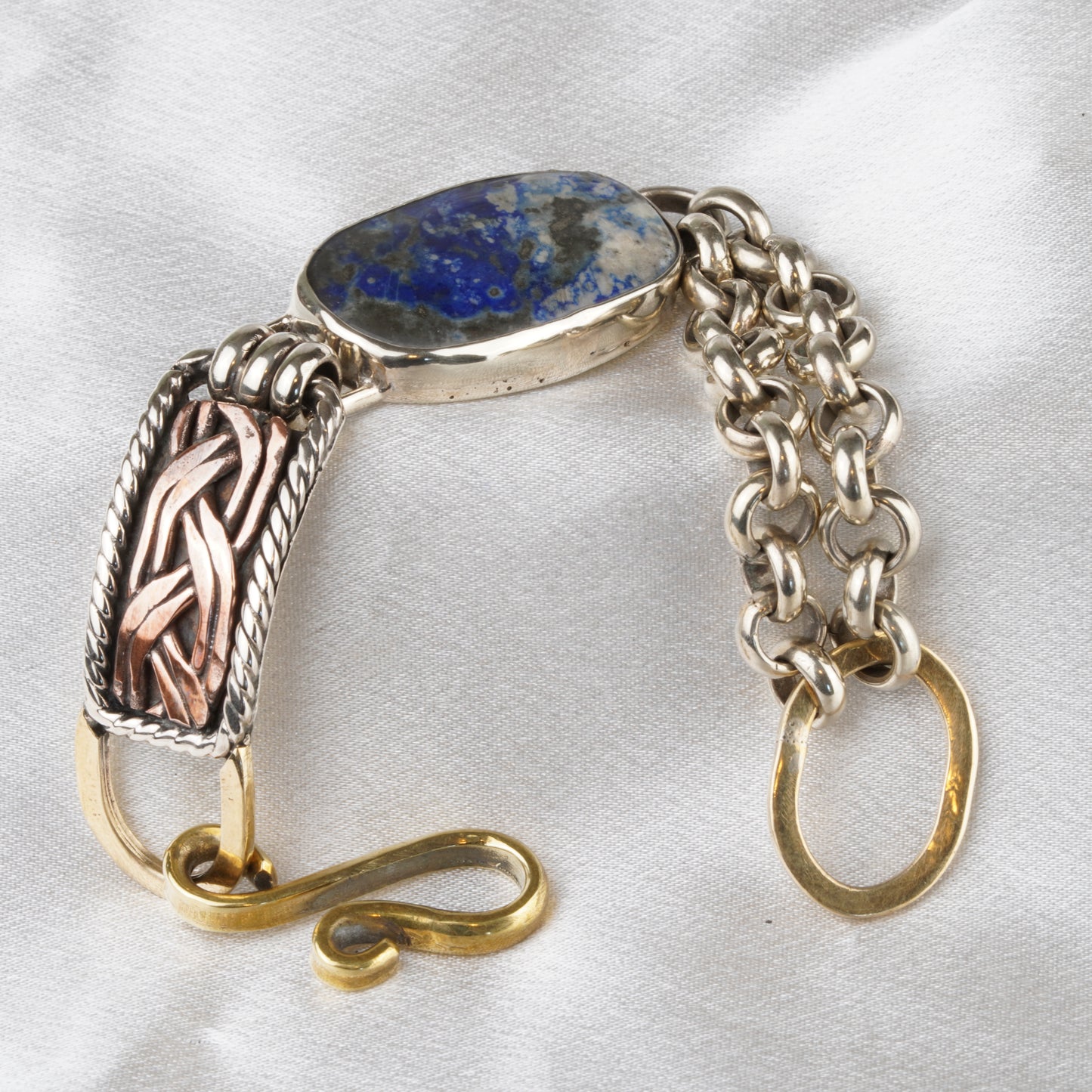 Handmade Lapis Lazuli Multi-Metal Artisan Bracelet | Sterling Silver, Copper, Bronze & Alpaca