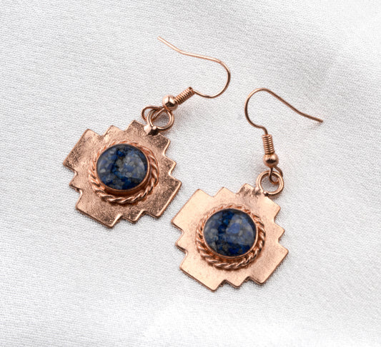 Pure Copper Stepped Cross Crushed Lapis Lazuli Handmade